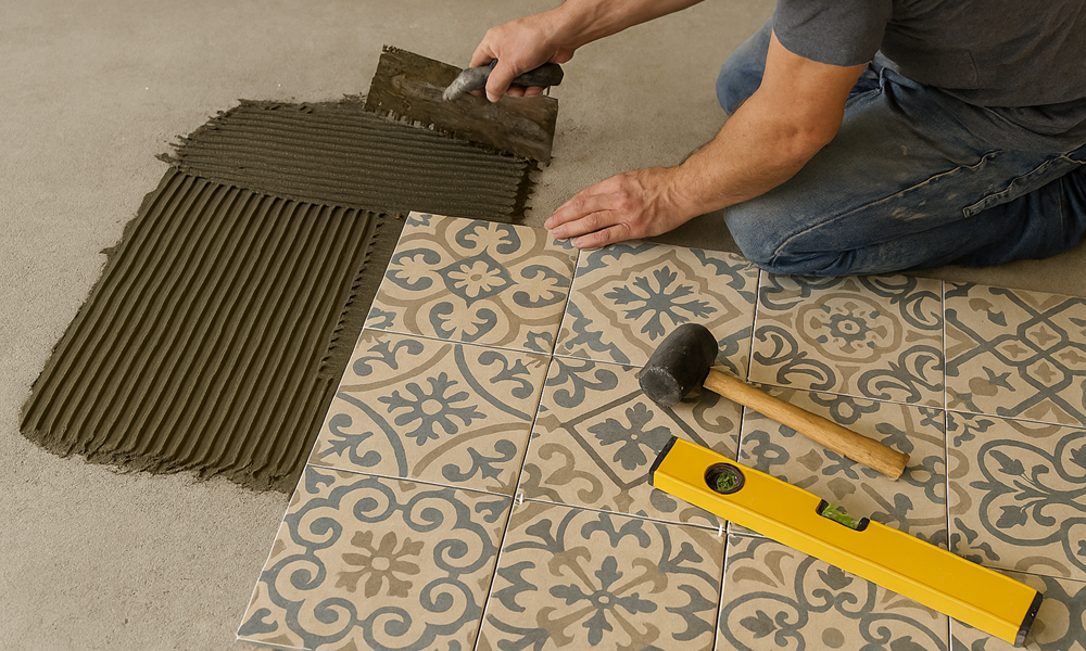 Professional installer working with tiles from floor and decor Port St Lucie